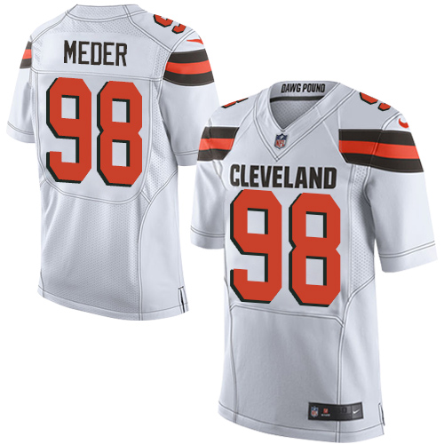 Men's Limited Jamie Meder Nike Jersey White Road - #98 NFL Cleveland Browns